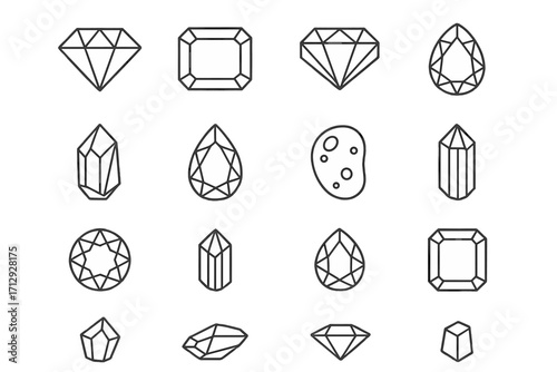 Icons opal ruby aquamarine gemstone topaz emerald diamond vector icon outline garnet