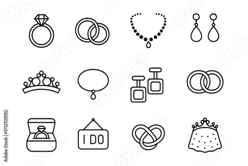 Rings ring cufflinks groom vector pearl jewelry necklace icon engagement icons wedding