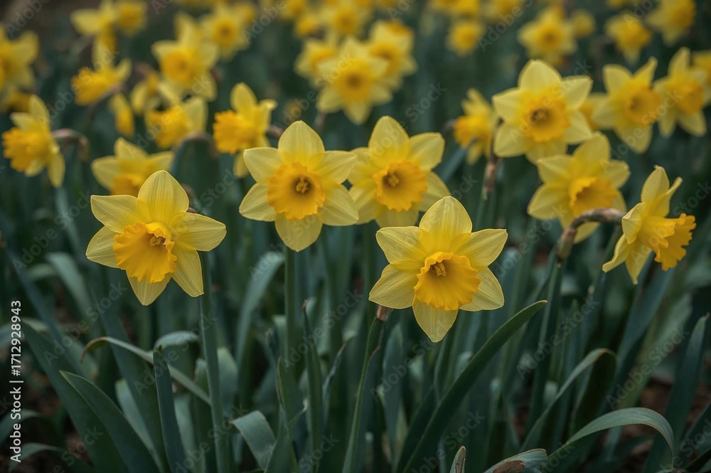 Obraz premium Springtime bloom of yellow daffodil blossoms