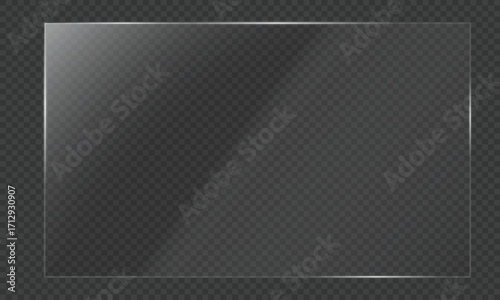 Realistic shiny glossy glass panel with light glare reflective surface effect overlay on isolated background rectangle gradient window mirror