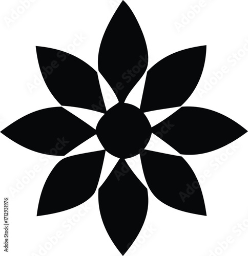 Simple black geometric flower silhouette symbol elegant petal design for natural beauty and organic themes