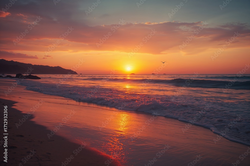 Fototapeta premium Dusk at a Coastal Shoreline Linked to the Malin Kundang Legend in West Sumatra