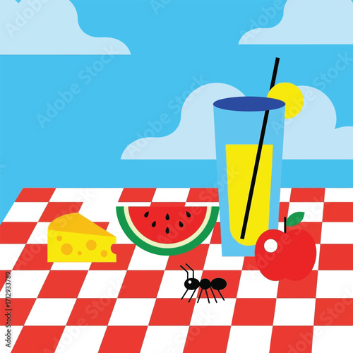 Picnic scene with ant vector illustration