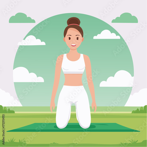 Woman Kneeling in Child's Pose Yoga Outdoors