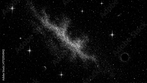 Distant galaxy cluster and shining stars with a black hole effect. Space background for astronomy and science fiction concept.