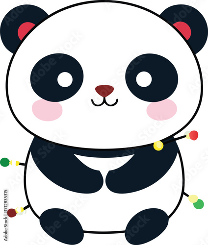 Cute cartoon panda with colorful festive lights