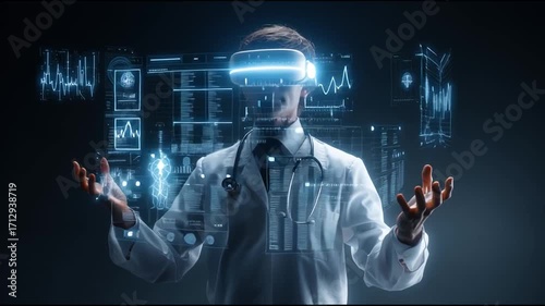 Video of a Male Doctor in Virtual Reality with AI Medical Holograms