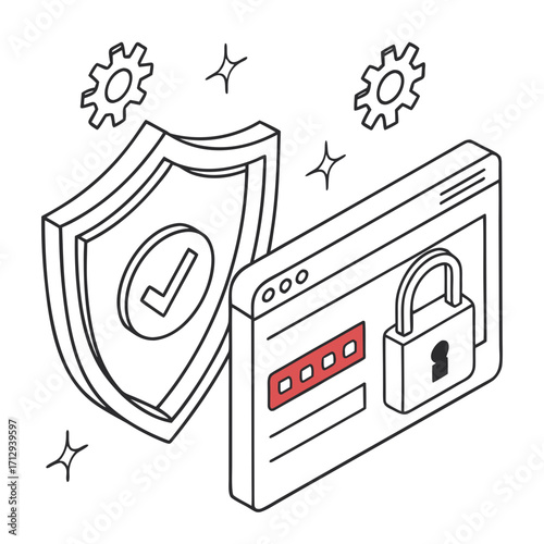 Digital security concept with shield padlock and password input field