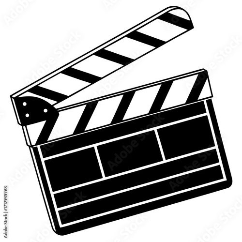 Classic black and white film clapperboard open and ready for action