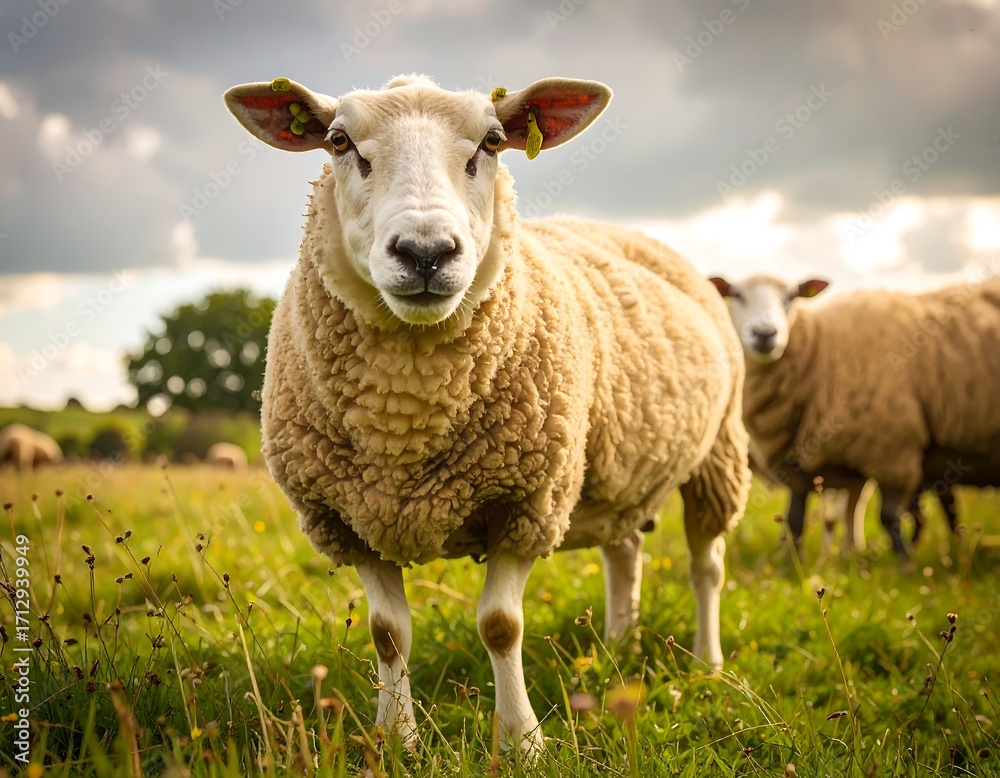Fototapeta premium Sheep in a grassy field (1)