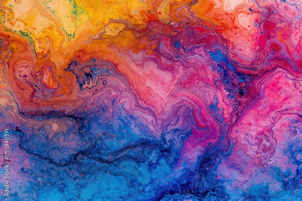 Naklejka premium Translucent alcohol ink hues. Abstract vibrant marble texture backdrop. Creative wrapping paper, wallpaper design. Blending paints. Contemporary fluid art. Ink motif