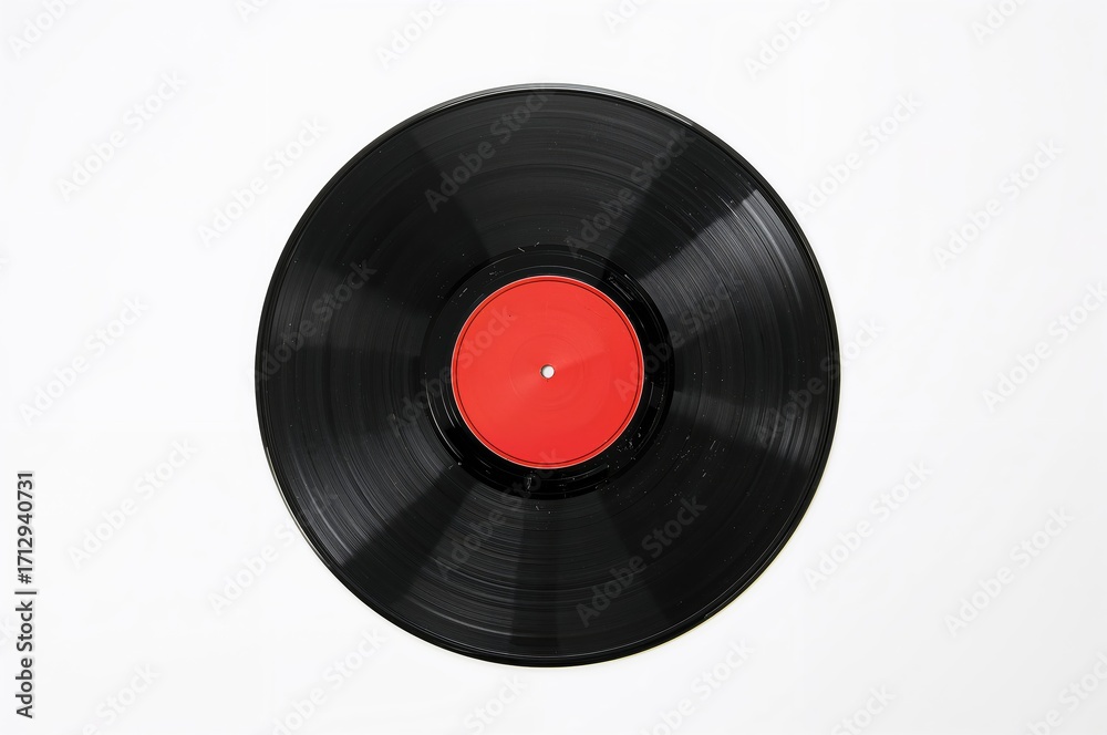 Obraz premium Vintage vinyl disc featuring a red empty center isolated on a white backdrop