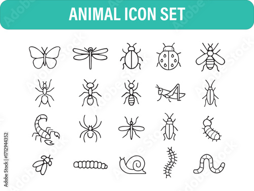 Insect Icon Collection – Bug, Butterfly, Beetle, Ant Symbols