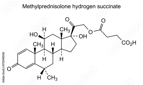 Chemical structure of methylprednisolone hydrogen succinate, drug substance