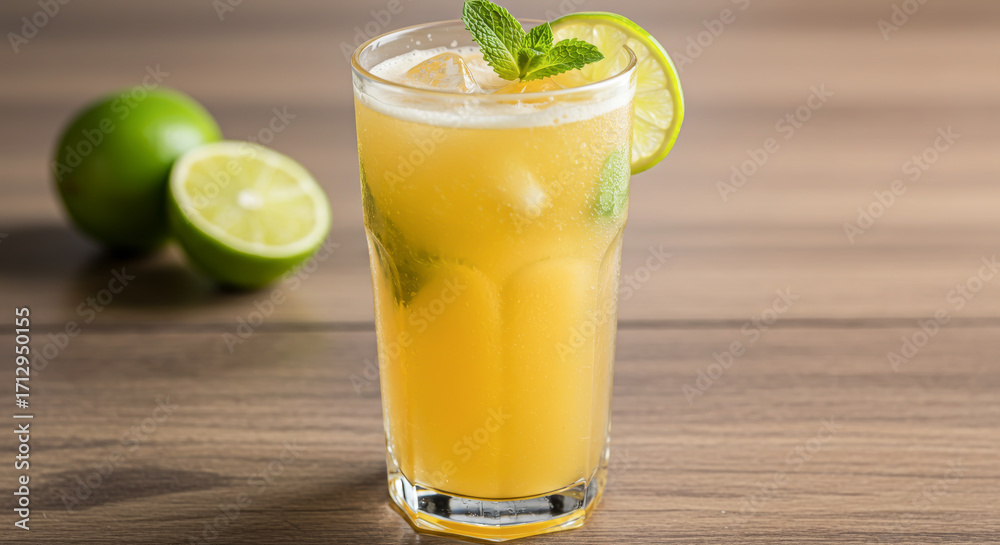 Fototapeta premium Summer refreshing drink or cocktail with ice in a glass. Refreshing Beverage Collection