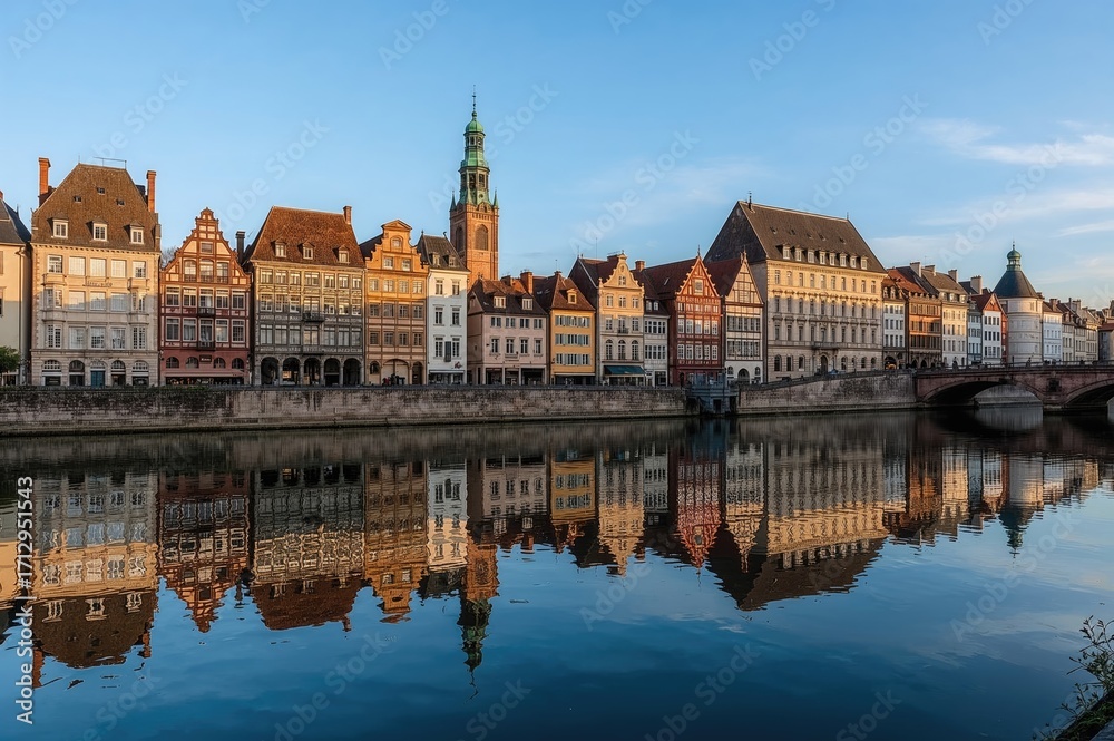 Naklejka premium Beautiful urban landscape with a river and historic buildings