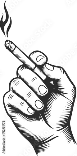 Hand Holding Cigarette Smoking Sketch Illustration.
