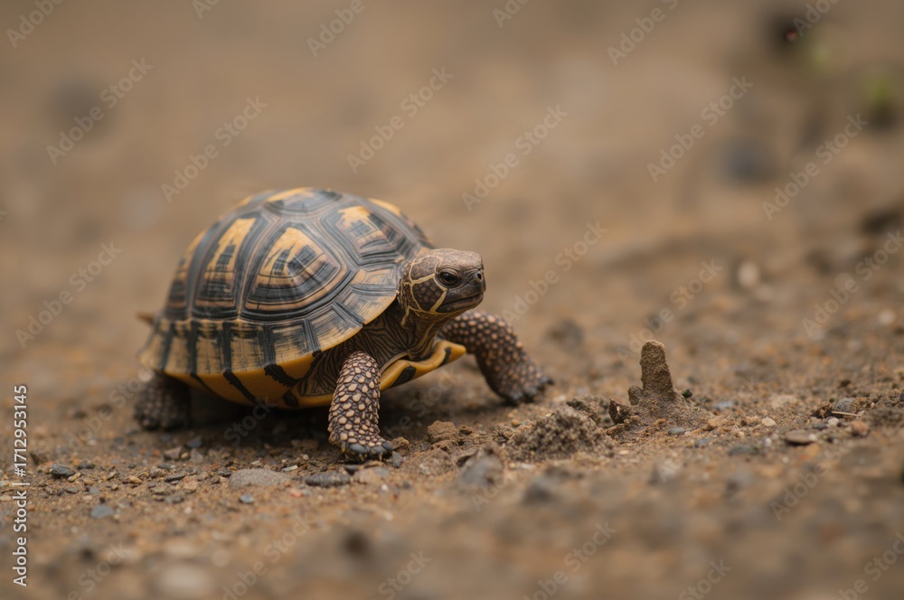 Fototapeta premium Adorable Juvenile Red-Foot Tortoise in Its Natural Habitat