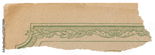 Wallpaper Mural Tear strip of faded vintage book cover, old paper with green flourish pattern isolated for collage Torontodigital.ca
