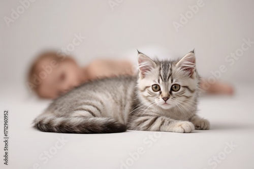 The tabby cat is peacefully...