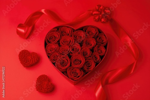 Heart-shaped red gift box w...