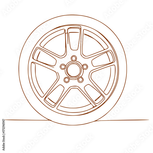 Car wheel design with intricate details on white background  