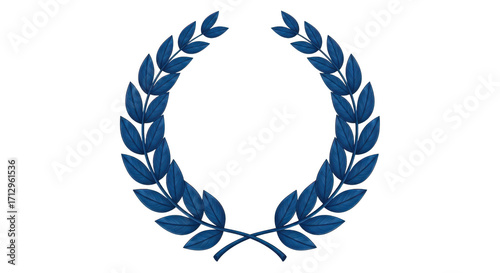 Blue laurel wreath isolated on transparent background for decoration and design