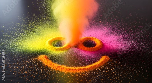 Powder explosion making accidental smiley face on table.