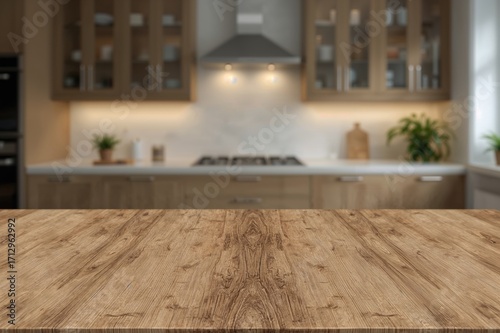 Wooden Table with Blurred K...