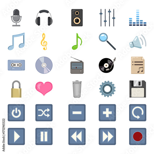 Vector Set of Music and Sound Color Icons