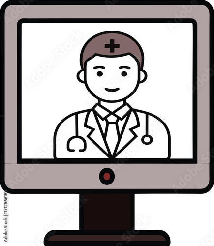 Online Doctor Consultation Vector Icon – Telemedicine and Healthcare Services Illustration