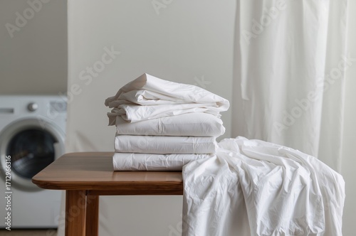 Pile of freshly washed bedd...