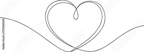 Single line drawing a heart shape with flowing curves continous line art love symbol