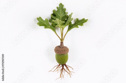 Young oak sapling with root...