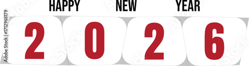 2026 new year red text design with white background