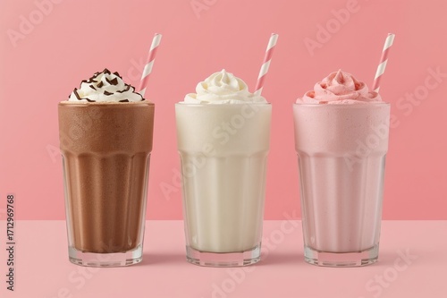 Trio of creamy milkshakes i...