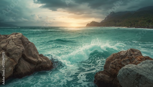Mighty emerald ocean waves ...