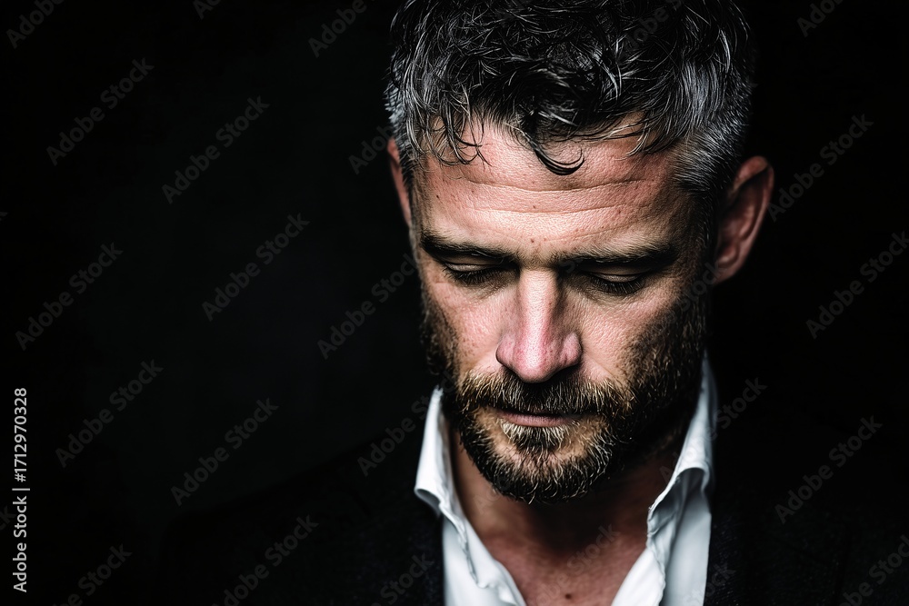 Fototapeta premium Portrait of a thoughtful man against a dark background.