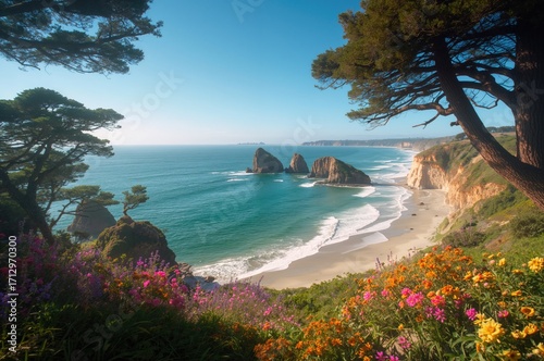 Scenic seaside view featuri...