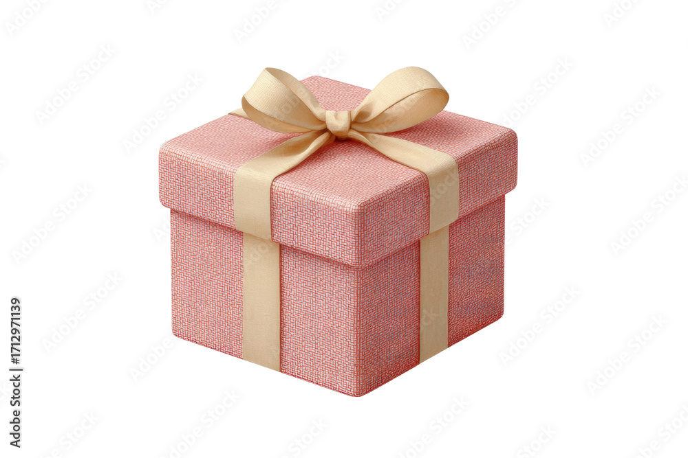 Obraz premium Elegant pink gift box with cream ribbon, cut out