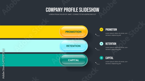 Product Innovation 3 Option Infographic Slideshow Template. Business Campaign Three Step Diagram Presentation Design. Project Proposal Frame Layout Vector Illustration.