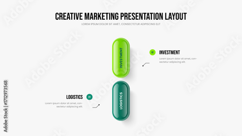 Project Review Presentation Layout Vector Illustration. Visual Launch 2 Step Infographic Slide Design. Creative Insight Two Option Diagram Slideshow Template.