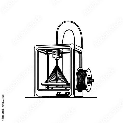 Modern 3D printer creating intricate designs with filament spool ready for innovation and rapid prototyping projects