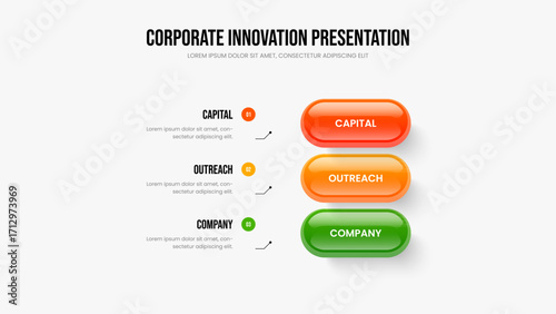 Enterprise Overview Three Element Infographic Frame Template. Consulting Briefing 3 Step Diagram Presentation Design. Digital Solution Slide Layout Vector Illustration.