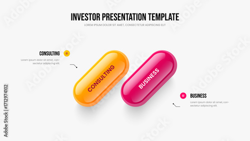 Digital Performance Slide Design Vector Illustration. Creative Portfolio 2 Option Diagram Slideshow Layout. Sales Visualization Two Element Infographic Presentation Template.