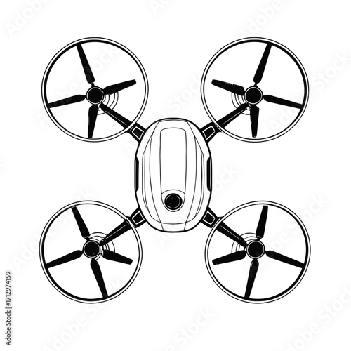 Sleek modern quadcopter drone viewed from above capturing aerial perspectives for innovative technology projects and futuristic exploration