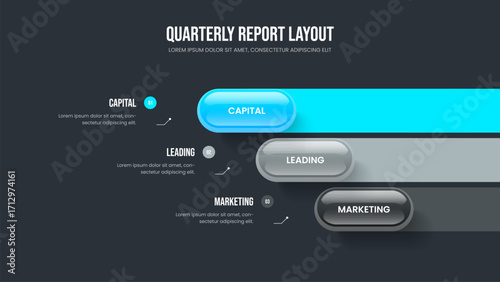 Digital Proposal Slide Design Vector Illustration. Investor Innovation 3 Element Diagram Slideshow Layout. Visual Portfolio Three Option Infographic Presentation Template.