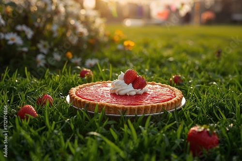 Berry tart resting on fresh...