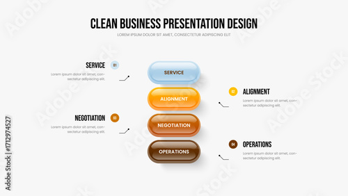 Enterprise Solution Four Element Infographic Slideshow Design. Business Introduction 4 Option Diagram Presentation Template. Modern Launch Frame Layout Vector Illustration.