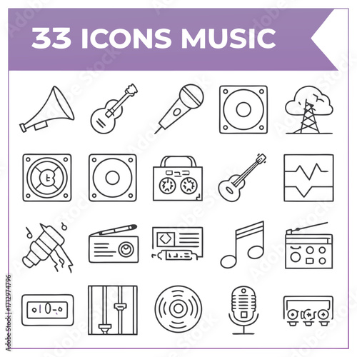 Collection of 33 music related graphics and icons